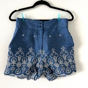 Denim Embroidery Linen Shorts